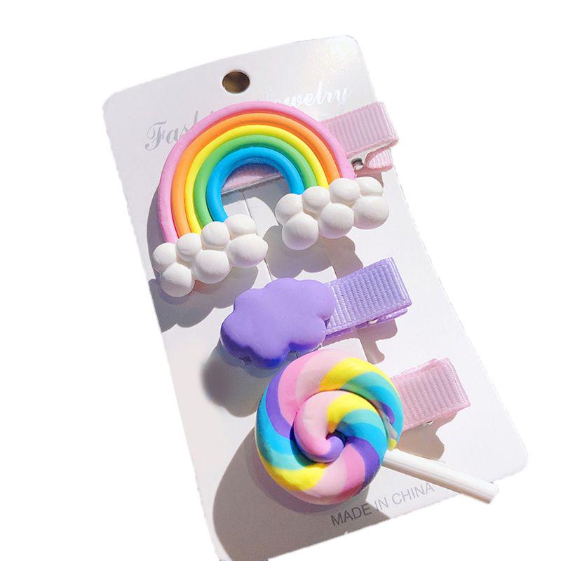 Cute Colorful Polymer Clay Children Headwear Rainbow Cloud Lollipop Hairpins