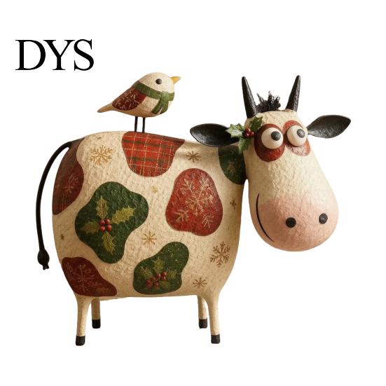Rustic Farmhouse Shelf Decorations Creative Cow Sculpture with Bird, Resin Animal Figurine, Pastoral Statue, Gifts for Housewarming Artistic Tabletop