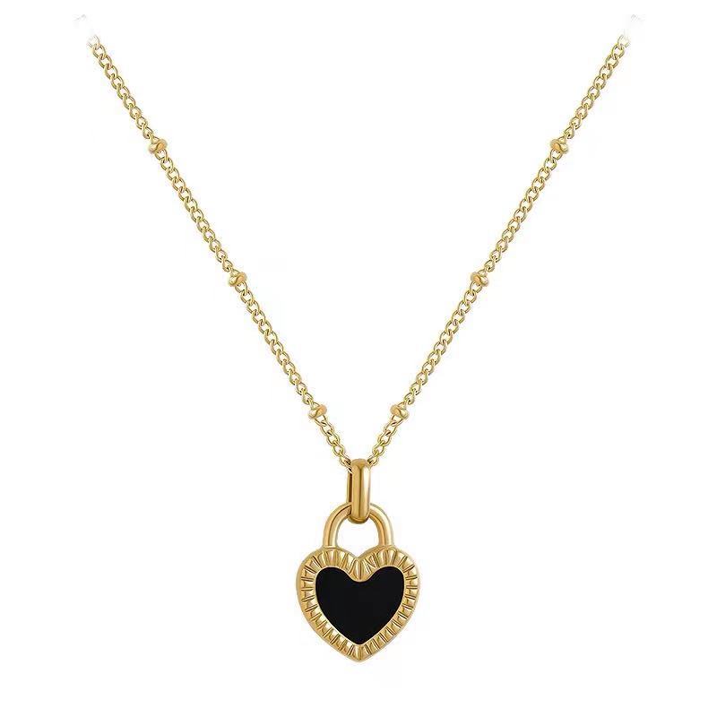 Stainless Steel Simple 2 Sides Black White Love Heart Pendant Necklace for Women Trendy Collar Jewelry Accessories Gifts