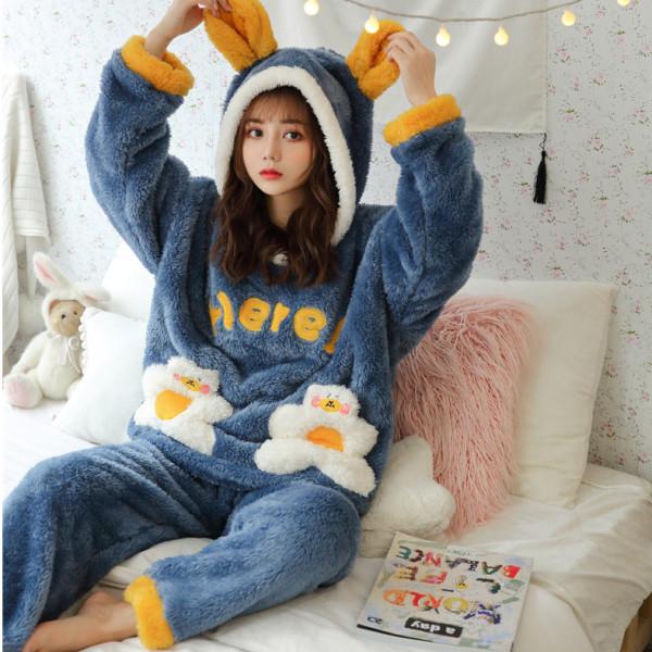 

Женская фланелевая пижама с капюшоном и длинным ворсом - толстый, теплый флисовый костюм кораллового цвета для осени/зимы Medium