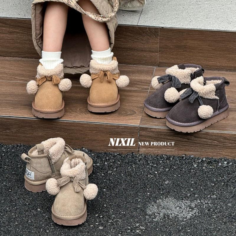 Girls Winter Snow Boots Kids Warm Thick Faux Suede Ankle With Fluffy Pom Non-Slip Sole Ages 1-16