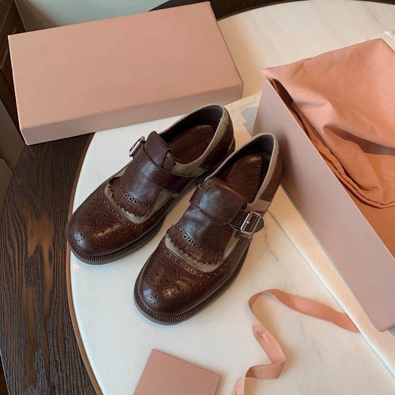 Нескользящая Обувь на Низком Каблуке Ретро Кожаная Обувь для Женщин 40 коричневый 3600₽