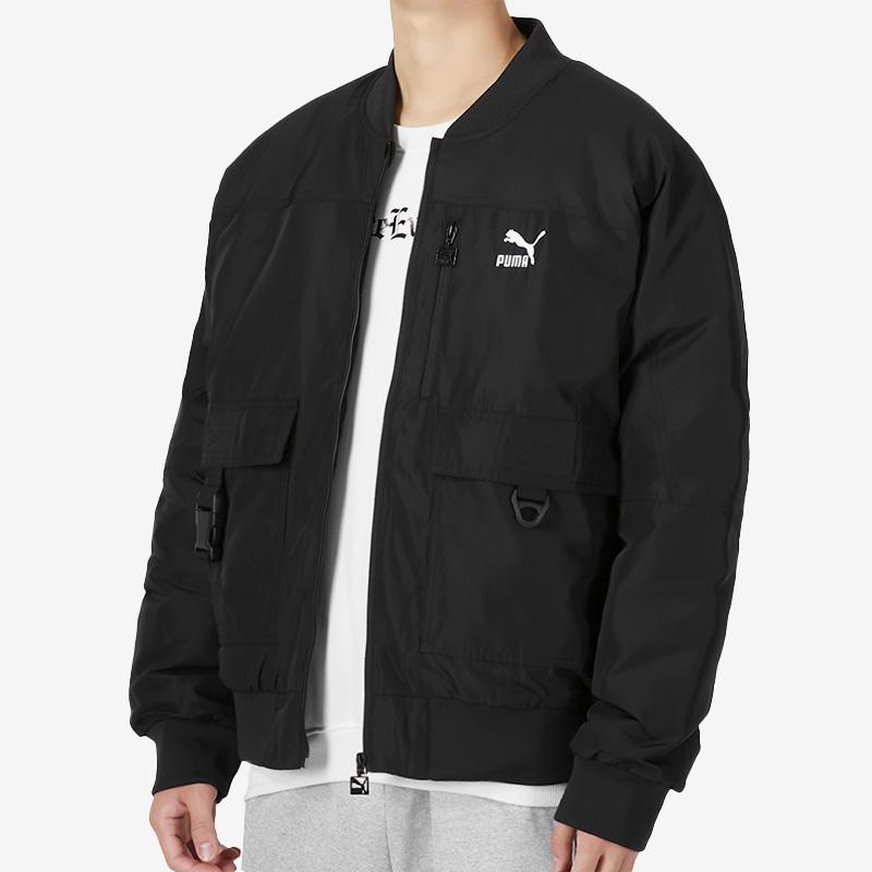 Puma Solid Color Print Logo Zip Jacket Men Outerwear Black 535584-01