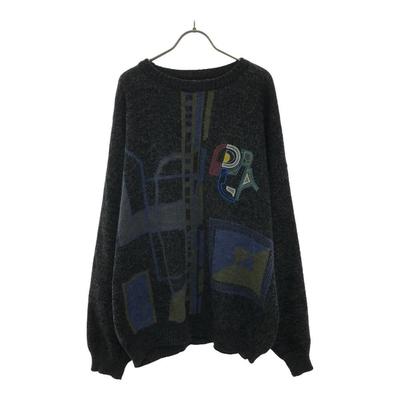 N.A.P 80s 90s Old Geometric Pattern Patch Long Sleeve Knit 56/58 Sweater Men's Used