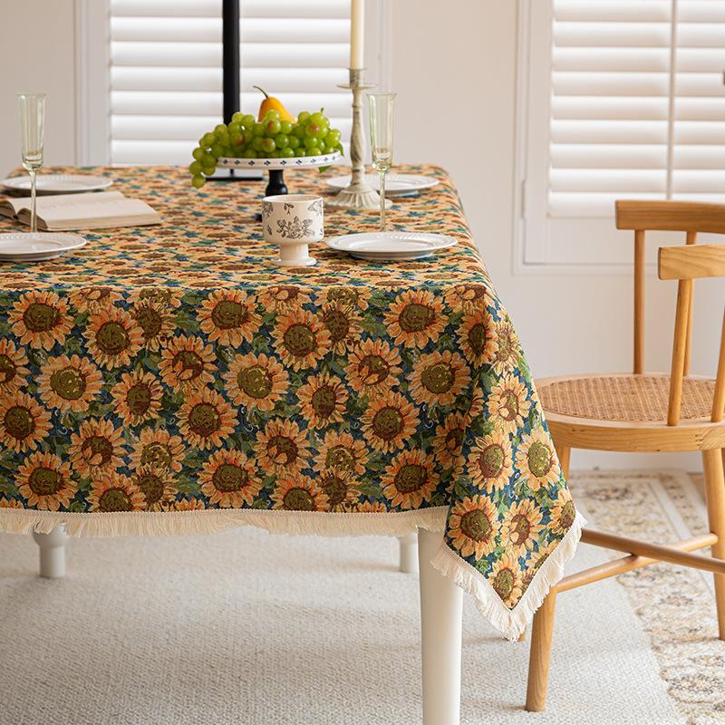 Thick Cotton Linen Tablecloth American Retro Bohemian Ethnic Geometric Jacquard Dining Table Cover 60*60cm