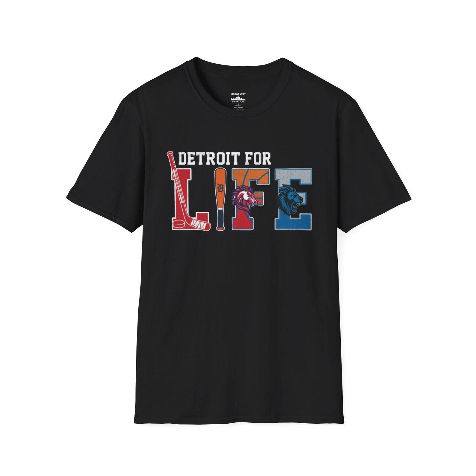 Detroit For Life Sports Mashup T-Shirt Red Wings Tigers Pistons Lions Tee S