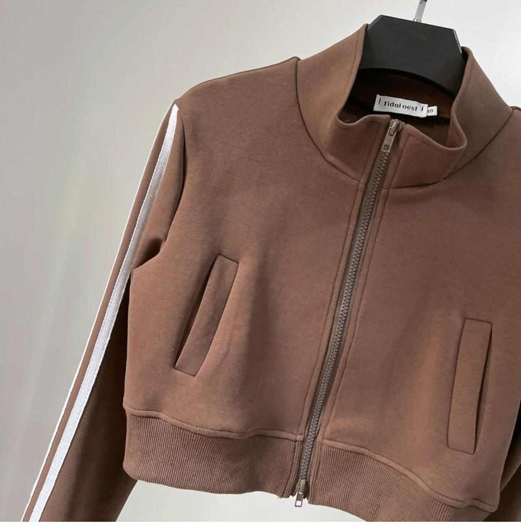 Damen Gestreifter Lässiger Cardigan Pullover - Slim Fit, Reißverschluss, Stehkragen, Herbststil