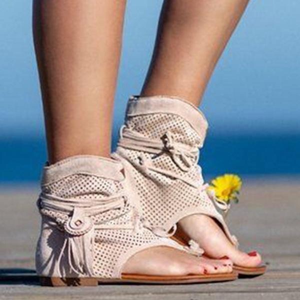 Women's Fashion Bohemian Sandals Flat Sandals Tassels Casual Summer Shoes Plus Size 35-43