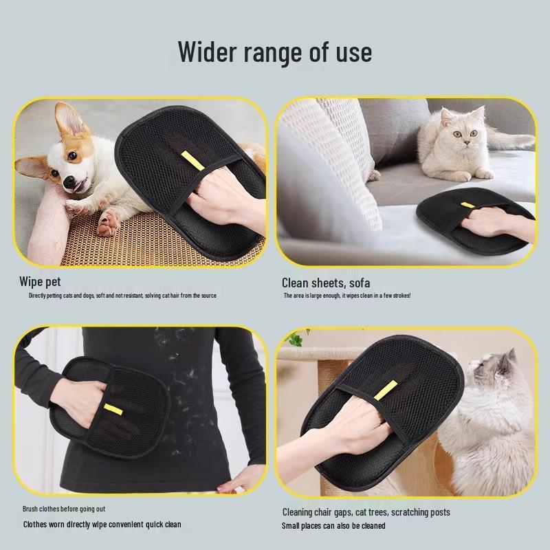 Pet De-Shedding Gloves: Cat & Dog Hair Remover, Dual-Sided Static Brush for Home.