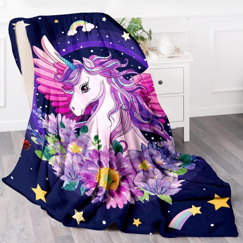 

Unicorn Rainbow Printed Blanket for Sofa Bed Travel Camping Living Room Office Conditioning Blanket for All Seasons Gifts 75x90cm