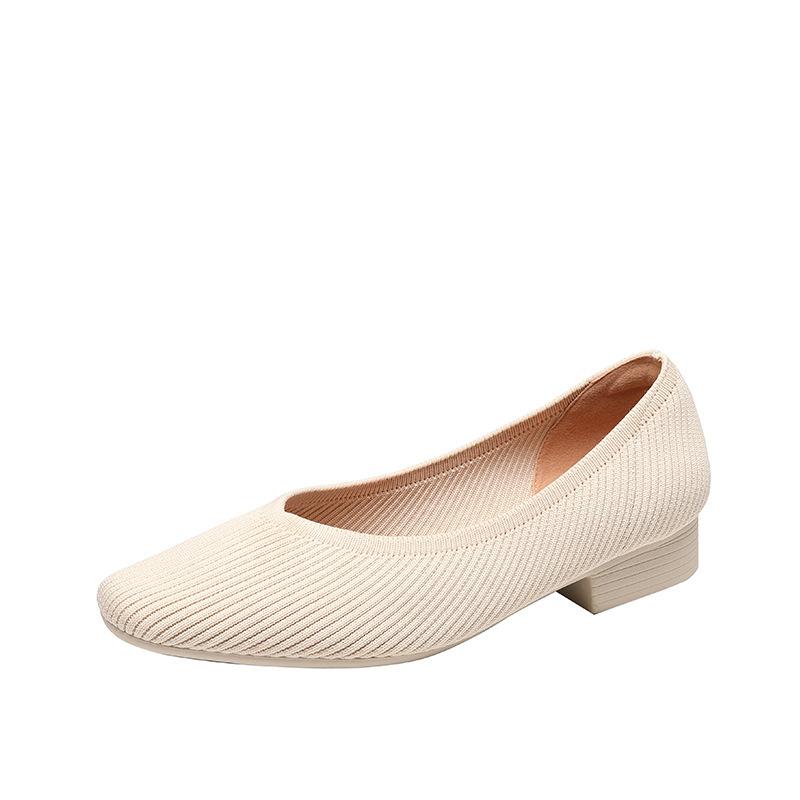 New Mid-heel Flying-woven Women's Shoes Woven Breathable Fashion Light-mouth Soft-soled Women's Single Shoes