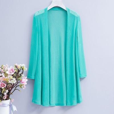 Summer Women's Mesh Cardigan Mid-length Breathable Shawl Long-sleeved Sunscreen Top Open Front Thin Cardigan Tops