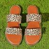 Damen Übergröße Leopardenmuster Flache Pantoletten, Lässige Sommer Sommerschuhe