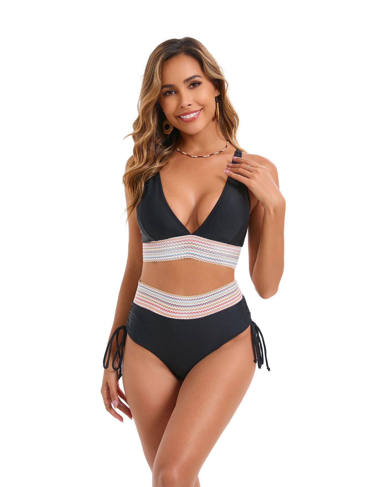 

Новое женское бикини халтер с высокой талией и контролем живота: Сексуальный облегающий раздельный купальник Extra Large чёрный