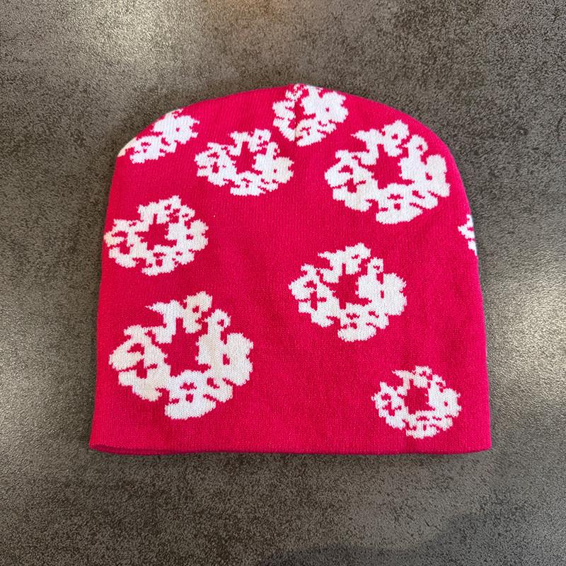 Hat Fashionable Knit With Floral Print And Warmth Function For Cold Use Seasons