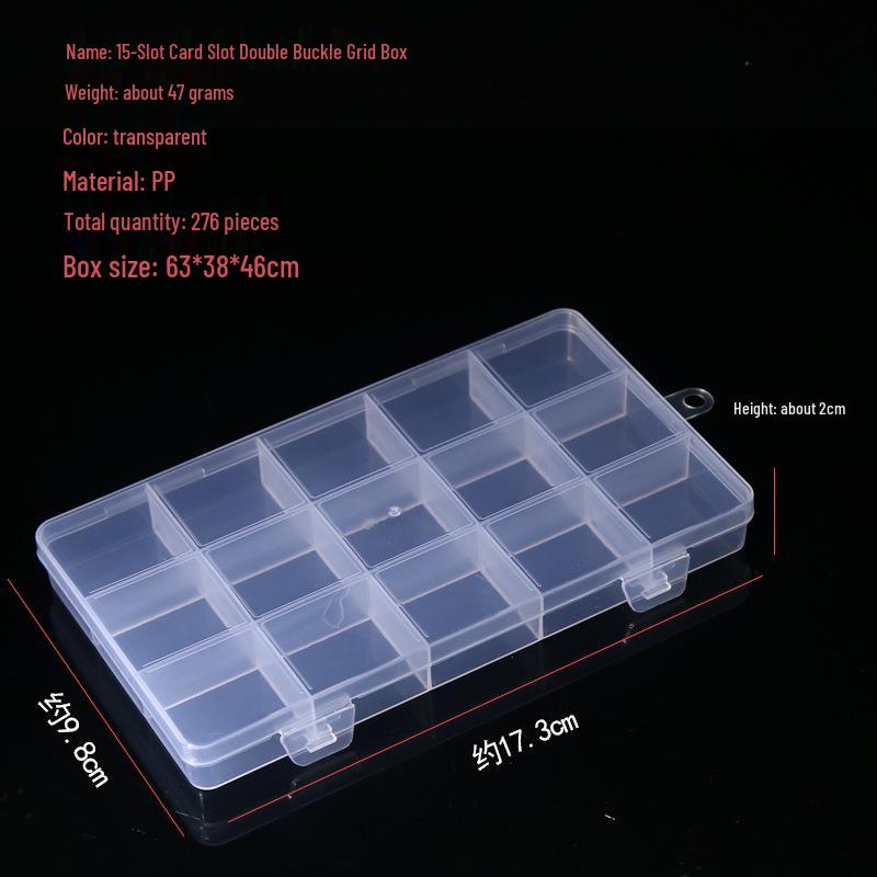 Transparent Storage Box for Electronics, Jewelry, Tools, Plastic Parts, and Fishing Tackle with Large Fixed Grids