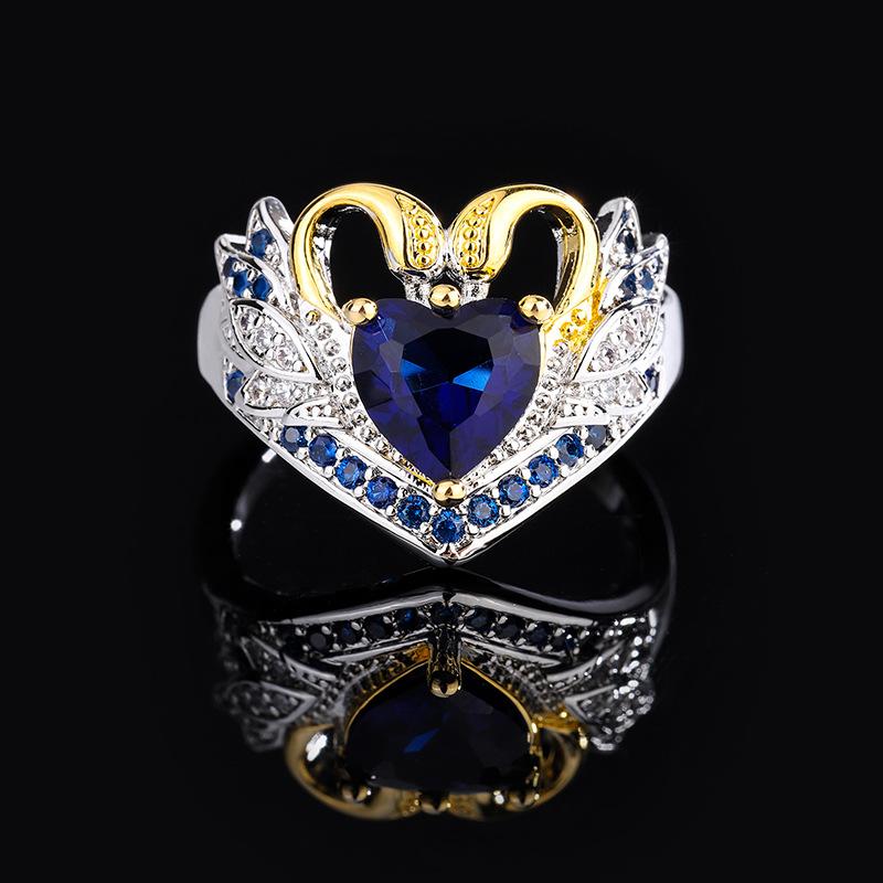 

Кольцо с кристаллами Double Swan Love Open Ring, темпераментное, премиум, ретро, ужин, драгоценный камень, кольцо сапфировый