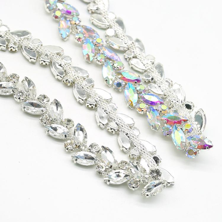 Wonderful Design Rhinestone Flower Chain Trim Sew on Horse Eye Crystal Glass Ribbon Applique Trim Sew on Clothes Bag Accessories