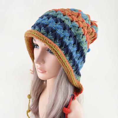 Winter Warm Beanie for Women Woolen Knitted Pullover Cap with Hanging Rope and Tassel Handmade Colorful Hat Gift Headwear Accessories