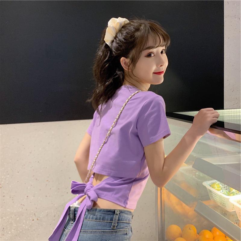 

Women s 2024 Summer Short-Sleeve Backless Bowknot Top Double Extra Large (XXL)