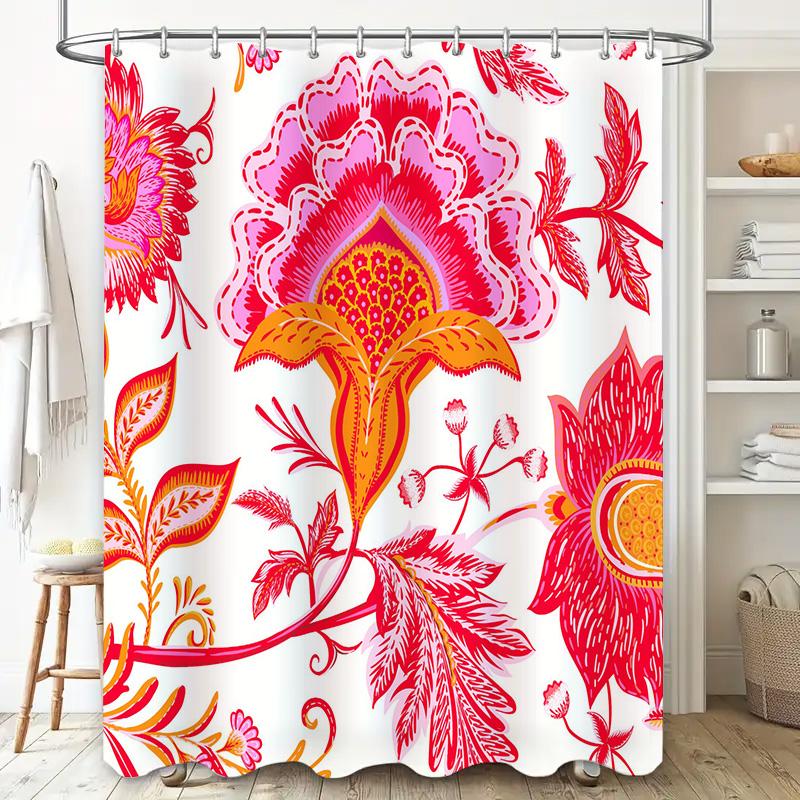 Bright Red Floral Shower Curtain With Bohemian Style Decorate Your Bathroom In Style