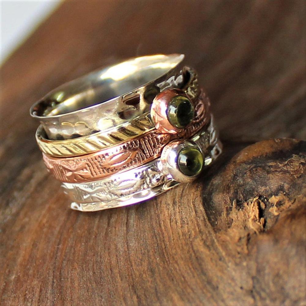 Peridot Ring, Spinner Ring, Messing Silber Drehring, August Geburtsstein, Silber Daumenring Damen, Meditationsring, Neujahrsgeschenk, Geschenk Für Sie