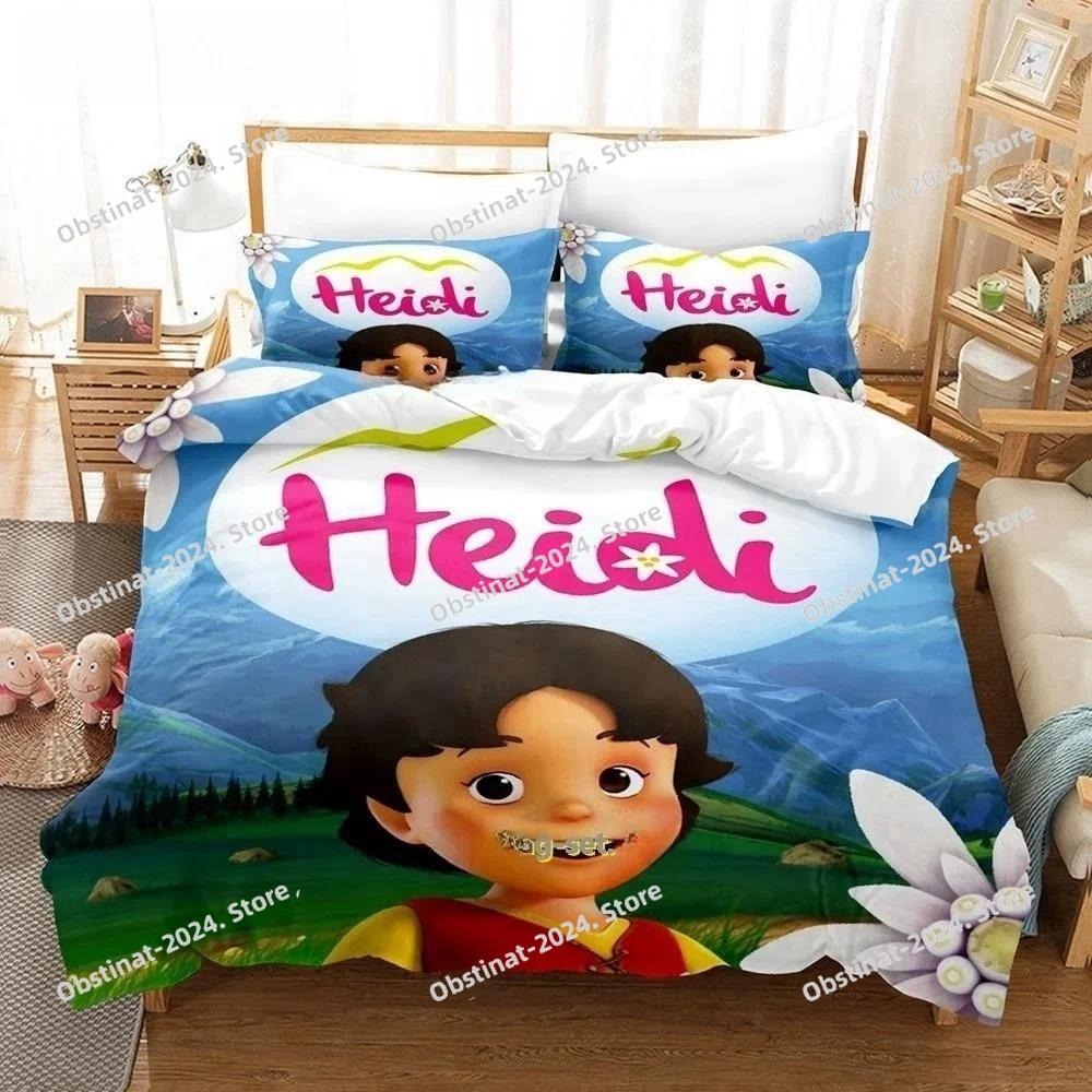 3D Anime Heidi, Girl of the Alps Bedding Set Printed Bed Set Duvet Cover Sheet Pillowcase Soft Quilt Cover Full Queen King Size