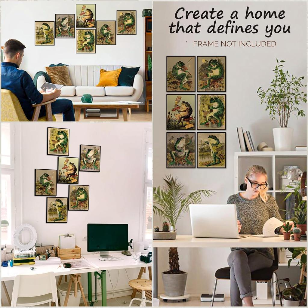 97 Decor Vintage Banjo Frog Poster - Frog Decor for Bedroom, Retro Frogs Playing trument Aesthetic Pictures Cottagecore Decorations (8x10 Unframed)