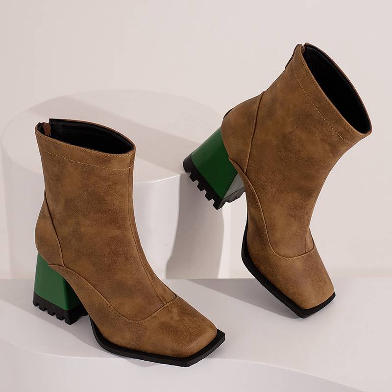 Krazing Pot Polyurethan Herbst Winter Schuhe 47 Größe 48 Chelsea Boots Stein Metallknopf Quadratische Zehe Reißverschluss Warm halten Stiefeletten