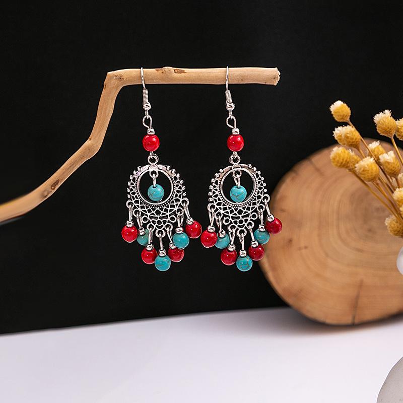 Retro Ethnic Bohemian Turquoise Tassel Earrings for Women