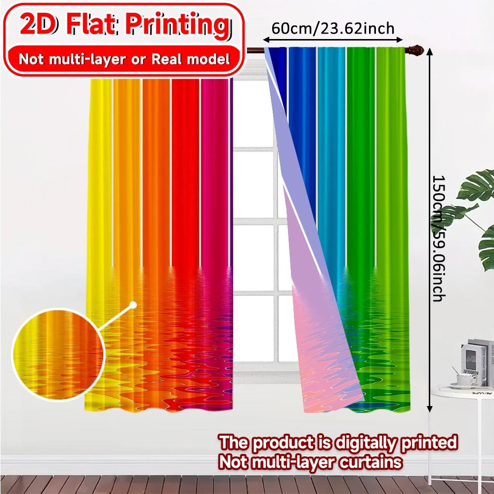 2pcs, 2D FLAT PRINTING Curtains (Without Rod) Rainbow Reflection Festival Creative Curtains Versatile Polyester Curtains Outdoor