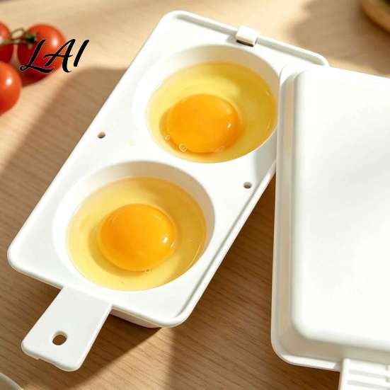 Office Breakfast Maker Microwave Egg Poacher 2‑Cavity Steamer Cooker with Lid & Handle Oil Free Boiler Mold Quick Kitchen Gadget for Home Dorm