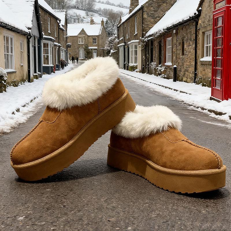 thick-soled snow boots women's autumn and winter new piled thickened large cotton shoes bread fluffy shoes