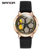 Sanda Cool Wheel Men's Skeleton Dial Leather Strap Waterproof Quartz Watch