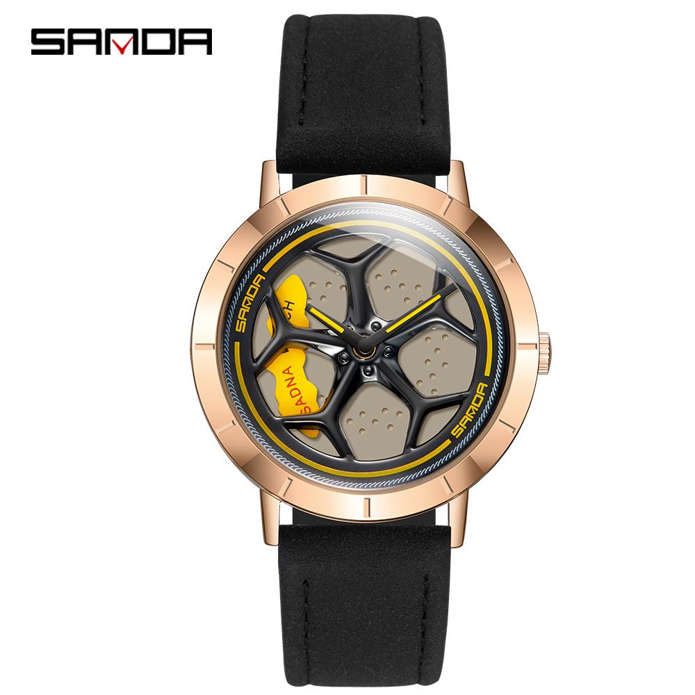 Sanda Men s 1075 Trendy Leather Strap Waterproof Watch with Hollow Dial