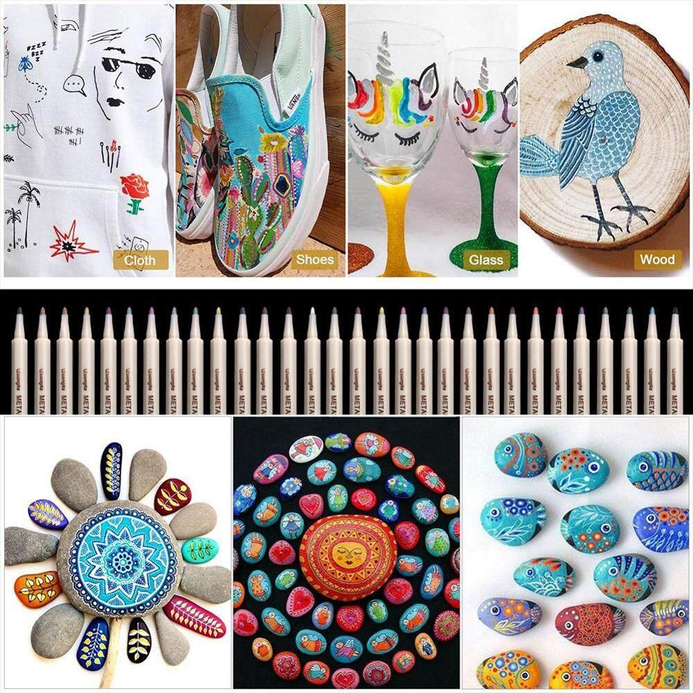 Stylos Peinture Acrylique Métalliques - Pointe Fine 0,7 Mm, Séchage Rapide, Imperméables - Pour Pierre, Verre, Etc.