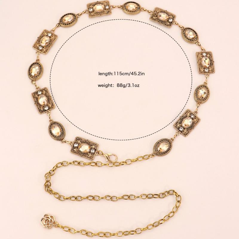 Midjekjede, tilbehørskjole, gull sølv metall oval gravert kjede, rhinestonebelte, kvinners multi-sirkel design