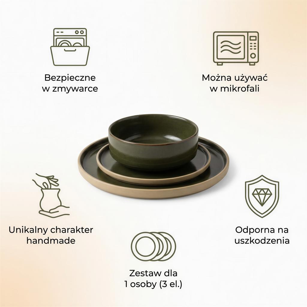 JUEGO DE CENA DE 3 PIEZAS JUEGO DE PLATOS DE OLIVA PARA 1 PERSONA Ø15-26 cm