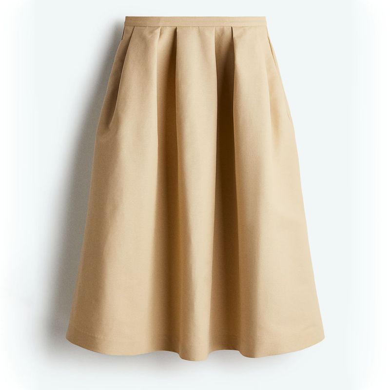 

Fabric Slightly Thick Autumn Large Trapezoid Pleat Mid-Length Pure Cotton Skirt Khaki 34