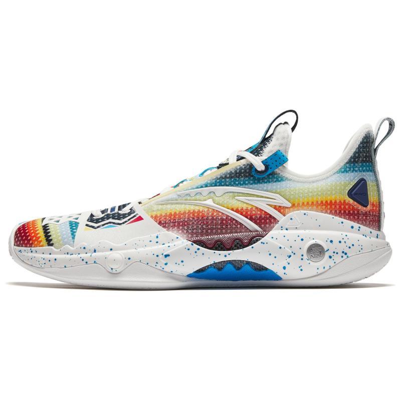 Anta Shock Wave 5 Pro Cushioning, Wear Resistant Low top Basketball Shoes Men's White Blue Red Sneakers 112421111S-4