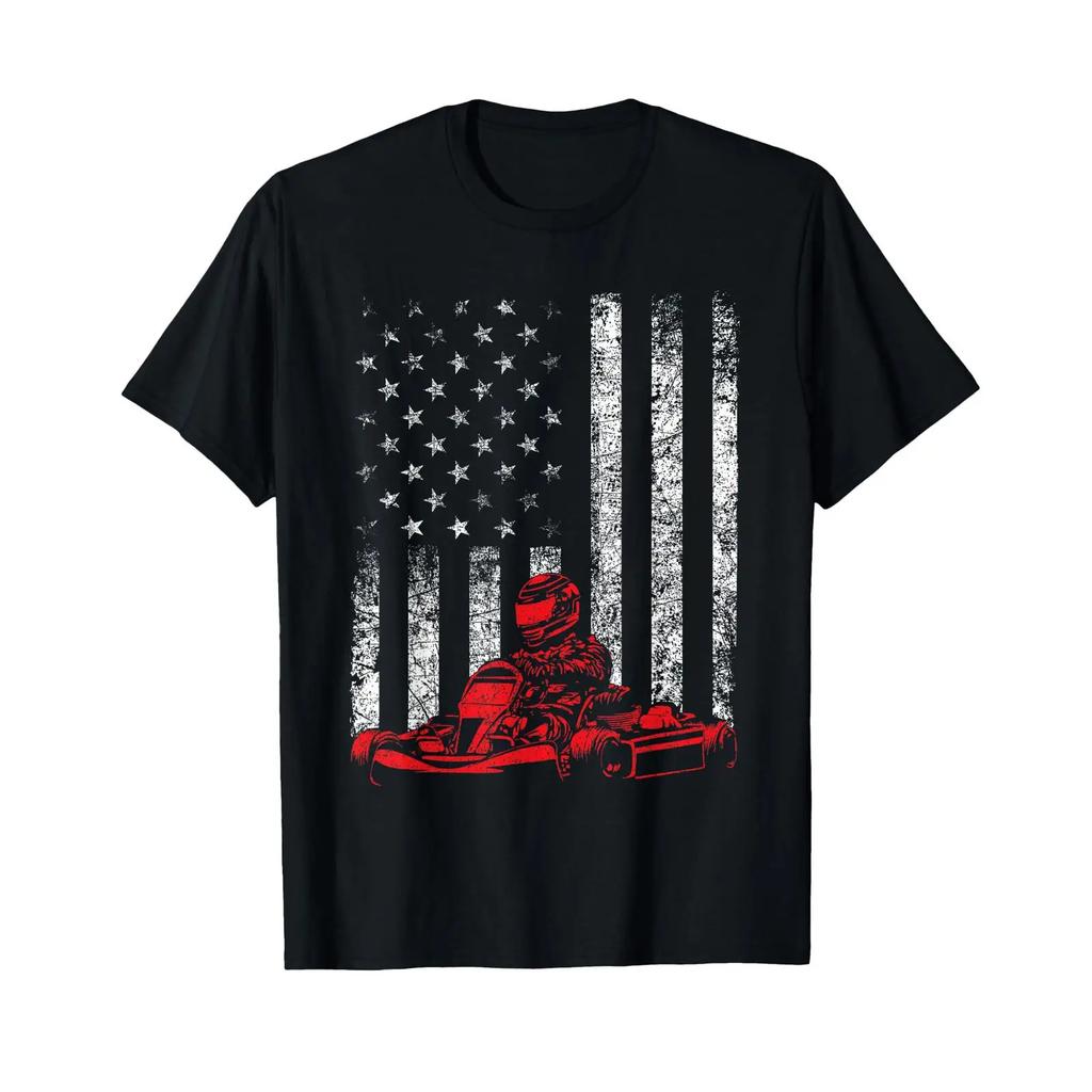 Go Kart Racing Karting Usa American Flag Race Driving T Shirt Vintage Fashion Casual Breathable Stylish Comfortable
