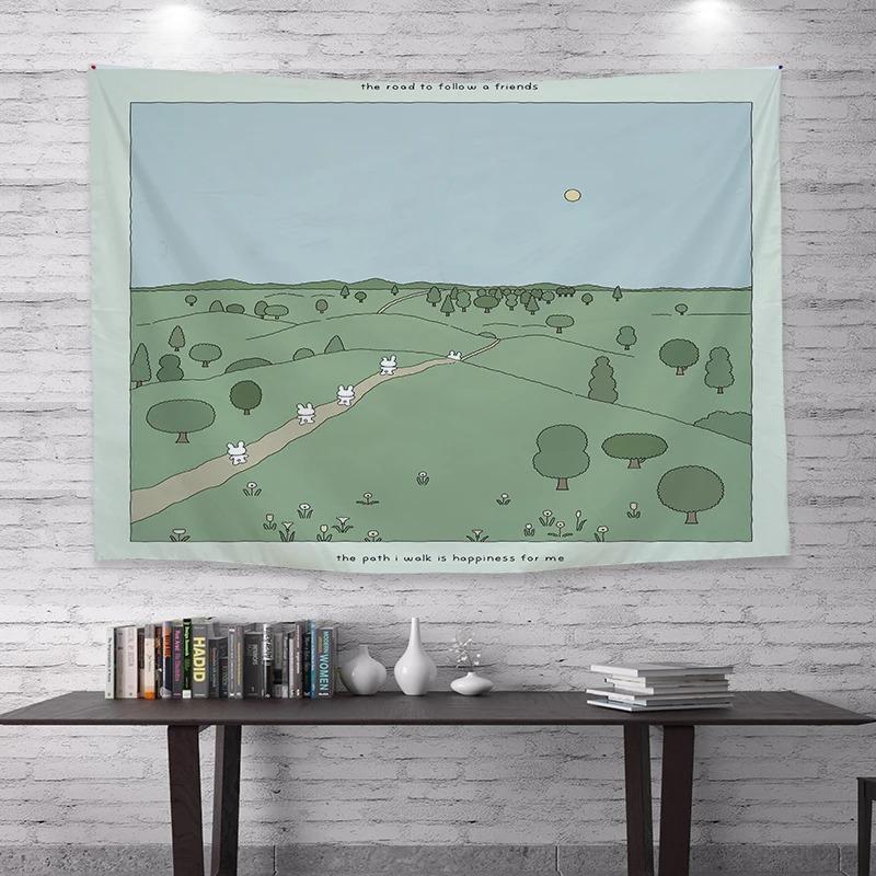 Cartoon Illustration Cat Print Hanging Cloth Home Wall Decoration Tapestry Bedroom Living Room Tapestry
