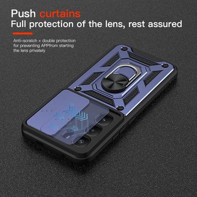 KEYSION Shockproof Case for Infinix Hot 60 Pro+ Slide Camera Lens Protection Ring Stand Phone Cover for Infinix Hot 60 5G 60i 4G