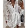 Shirt Dress2024 New Arrival Summer Female Lace Cut Out Easiest for Match Casual Lace Up Long Shirt Dress