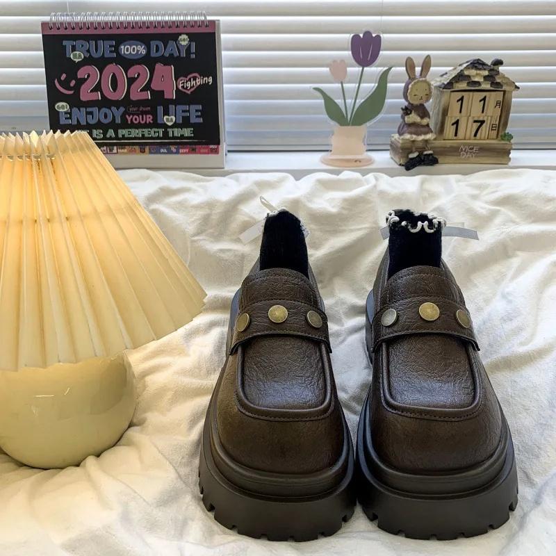 

Ретро Черные Туфли на Толстой Подошве, Увеличивающие Рост, Нового Стиля, Универсальные Лоферы, Маленькие Кожаные Туфли в Британском Стиле 40