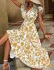 Yahua Women's Bohemian V-Neck Floral Dress - Elegant Summer Waist-Cinching Commuter Style 2026