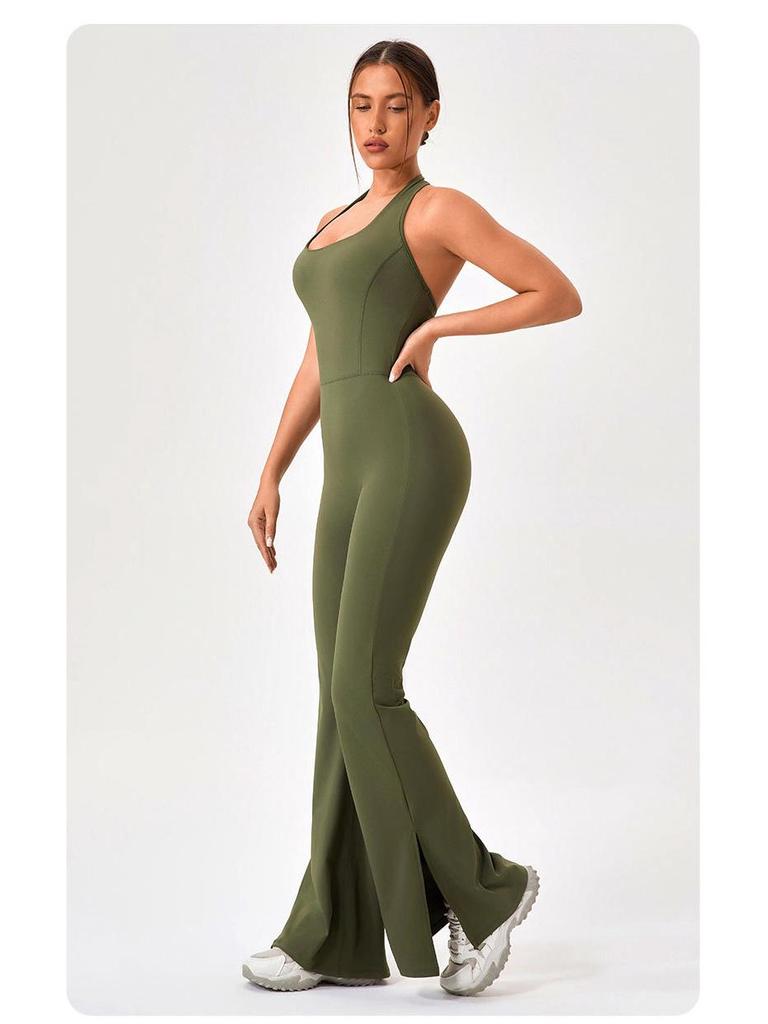 Women's Open Back Yoga Jumpsuit: Butt-Lifting Micro Flare Pants with Bare Feel Fit