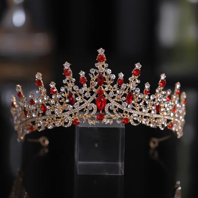 Goldene Brautkrone Prinzessin Kopfschmuck Geburtstag Rotes Strass Stirnband Hochzeit Haarschmuck Braut Tiaras Vintage Kopfschmuck