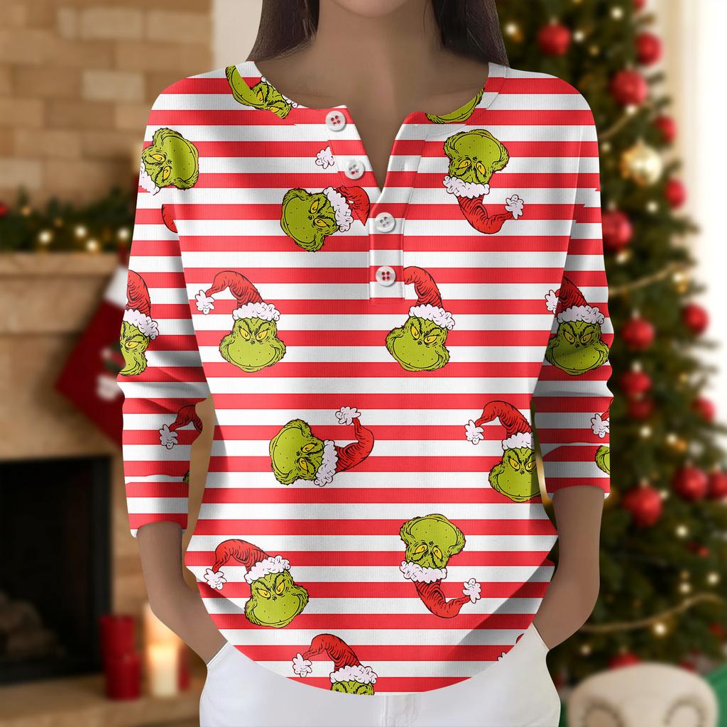 Damemote langermet juletopp med snøfnuggtrykk Elegant avslappet topp