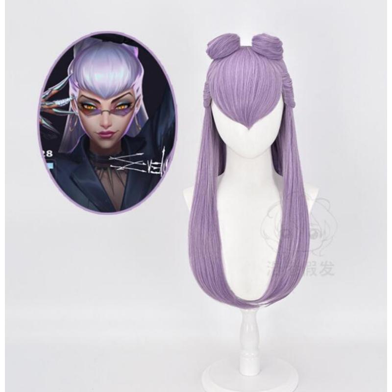 

65см KDA Baddest Evelynn Длинный фиолетовый парик с булочками Косплей Костюм KDA Термостойкие синтетические волосы Игры Женщины Парики